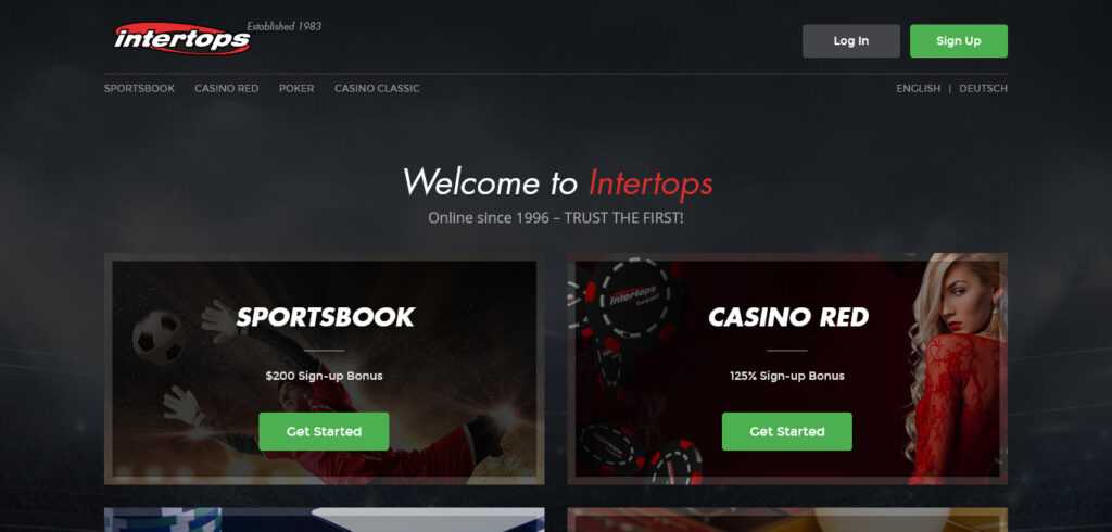 Приветственная страница БК Intertops